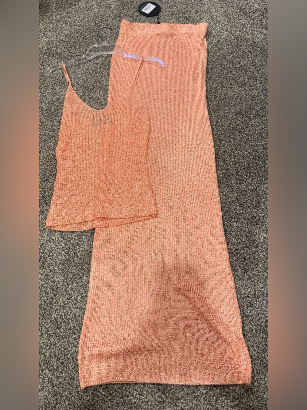 White Fox Boutique Coral Sparkle Knit Two-Piece Set
